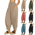 thumbnail image 1 of Plus Size Pants Curvy Women Women Linen Boho Pants Baggy Harem Pants Loose Wide Leg High Waist With Pocket Women Casual Pants Khaki XXL, 1 of 4