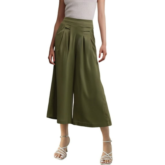 Plus Size Pants For Women High Waisted Wide Leg Casual Work Pants Comfortable Cropped Trousers With Cargo Pockets Vacation Outfit Spring Fall