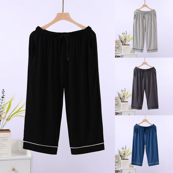 Plus Size Pants Solid High Waist Capri Pajama Pants Plus Size Casual Wear Relaxed Fit Casual Pants Women Summer Grey XL