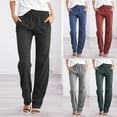 thumbnail image 1 of Plus Size Pants Women High Waisted Straight Leg Plus Size Solid Linen Slacks With Pockets Casual Pants Women Summer Grey XXXL, 1 of 3