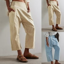 Plus Size Pants Women Loose Fit Wide Leg Solid Cropped Barrel Jeans Denim Harem Pants Women's Casual Pants Capris Blue L