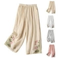 thumbnail image 1 of Plus Size Pants Women Plus Size Chinese Style Lotus Embroidered Flowy Palazzo Pants Women's Casual Pants Capris Beige L, 1 of 3