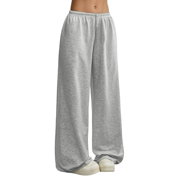 Plus Size Pants Women Versatile High Waist Drawstring Casual Wide Leg Trousers Simple Pure Color Sporty Breathable Lightweight Pant Grey XL