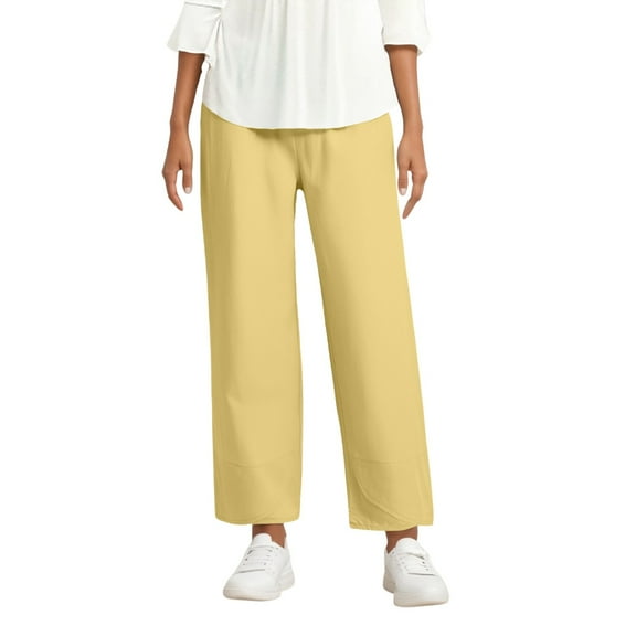 Plus Size Pants Women Versatile Ribbed Knit Fitted Straight Leg Trousers Lightweight Breathable Comfortable Pants Yellow M