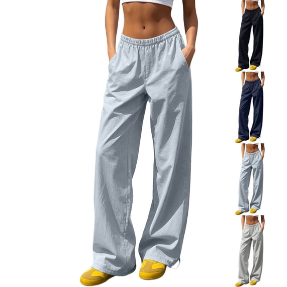Plus Size Pants Women with Pockets Straight Leg Elastic Waisted Cropped Pants for Women S-3XL