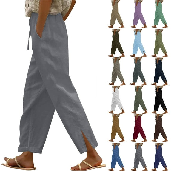 Plus Size Pants for Women Casual Cotton Pants Lightweight Comfy Pants Drawstring Elastic Waist Pants with Pockets