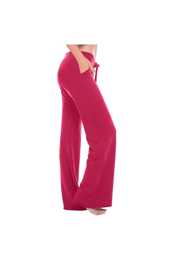 Plus Size Pants for Women Cotton Drawstring High Waist Workout Trousers with Pockets Straight Wide Leg Sweatpants XS-4XL, Hot Pink, S