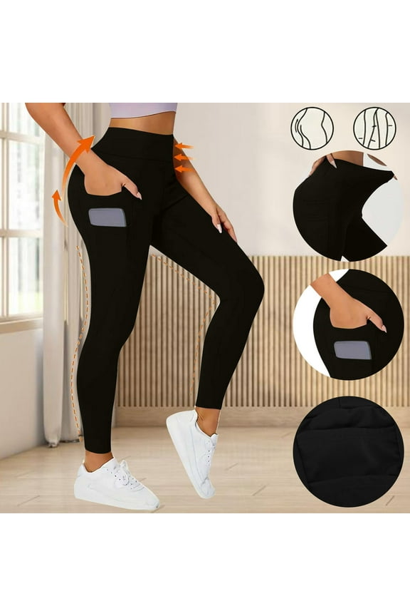 Plus Size Pants for Women New Women Workout out Pocket Leggings Fitness Sports Running Yoga Athletic Pants Style B-22 Black L