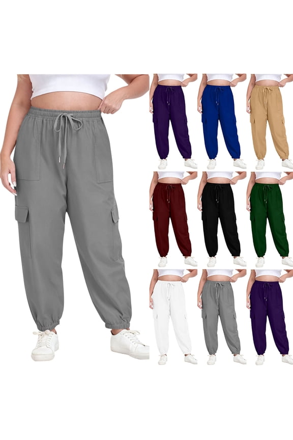 Plus Size Pants with Pockets Elastic Waist Tummy Control Wide Leg Trousers Casual Work Pants for Women Fashion Gifts for Mom | Sopatenor,Black L