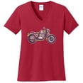 thumbnail image 1 of Plus Size Peace And Love Bike Graphic Design Ladies V-Neck - Red XL, 1 of 2