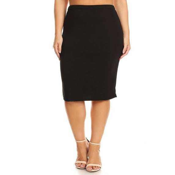 Plus Size Pencil Skirt - Sexy High Waist, Solid Color, Knee Length