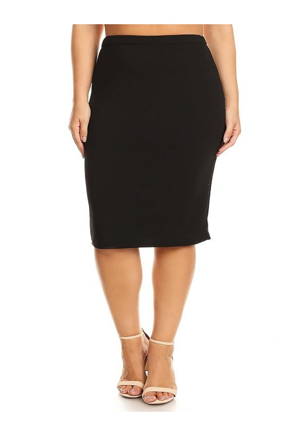 Plus Size Pencil Skirt - Sexy High Waist, Solid Color, Knee Length