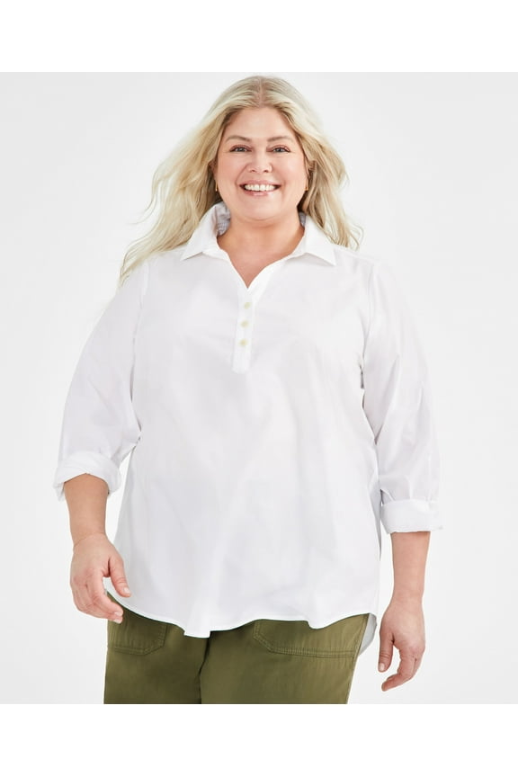 Plus Size Perfect Popover Top Bright White 2X