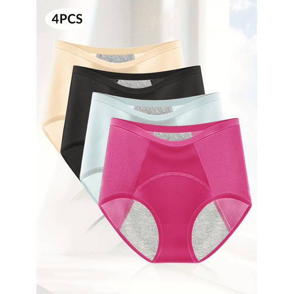Plus Size Period Underwear for Women Leak-Proof Menstrual Cotton Protective Hipster Panties 4-Pack