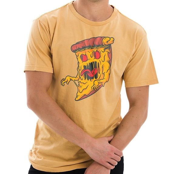 Plus Size Pizza Monster Graphic Design Unisex Ring Spun Cotton Vintage Short Sleeve Crewneck Tee Shirt - Vintage Mustard 2XL