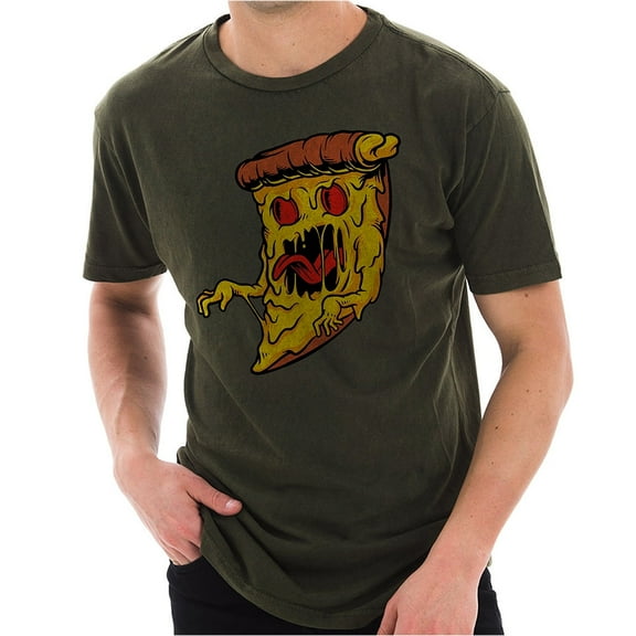 Plus Size Pizza Monster Graphic Design Unisex Ring Spun Cotton Vintage Short Sleeve Crewneck Tee Shirt - Vintage Olive XL