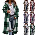 thumbnail image 1 of Plus Size Plaid Jackets for Women Lightweight Casual Zipper Hooded Cardigan Long Sleeves Coat Tops, 1 of 8