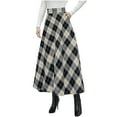 thumbnail image 1 of Plus Size Plaid Maxi Skirts Womens High Waist Ruffle Flare Aline Long Skirts with Pockets Blue, S, 1 of 7