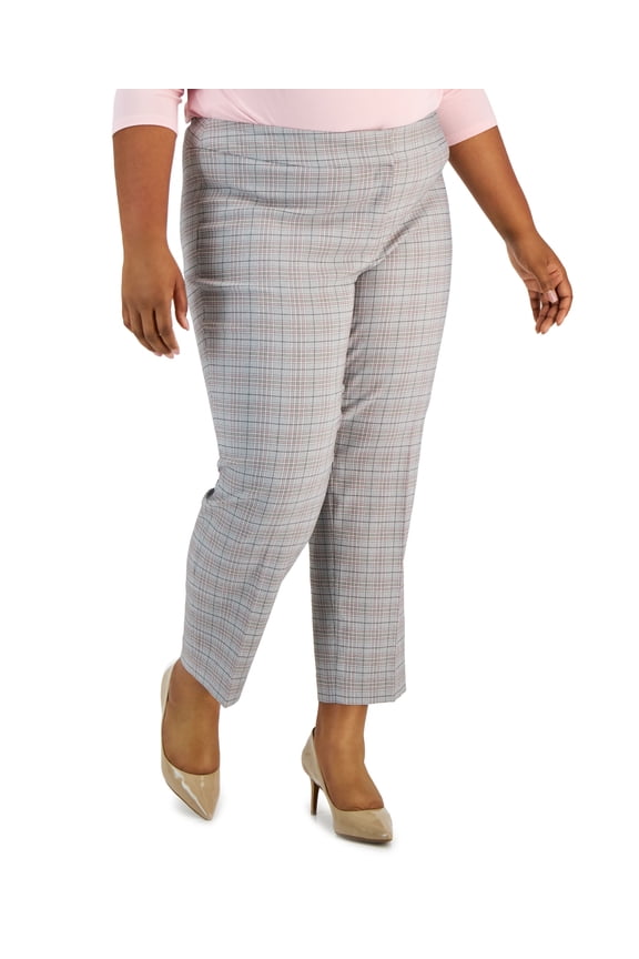 Plus Size Plaid Mid-Rise Straight-Leg Ankle Pants Black Multi 24W