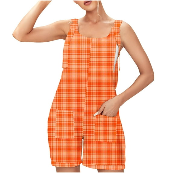 Plus Size Plaid Overalls for Women Strap Shorts Jumpsuit Trendy Summer Casual Suspender Bodysuit