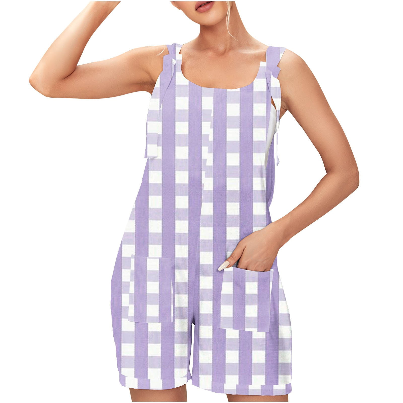 Plus Size Plaid Overalls for Women Strap Shorts Jumpsuit Trendy Summer ...