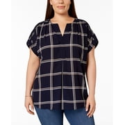 Plus Size Plaid Top Intrpd Blue Cmb 2X