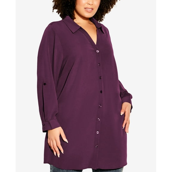Plus Size Plain Shirt Top Plum 16W