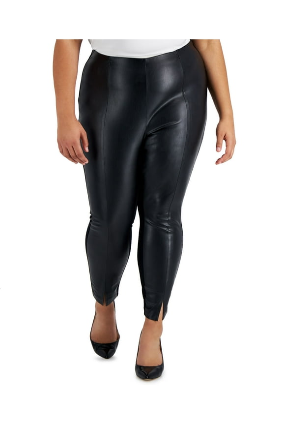 Plus Size Pleather-Front Leggings Deep Black 4X