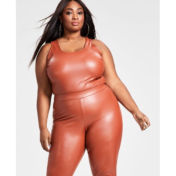 Plus Size Pleather Tank Scoop-Neck Bodysuit Spice 4X