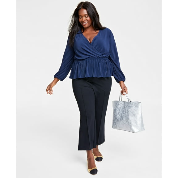 Plus Size Plissé Surplice-Neck Peplum Top  Intrepid Blue 3X