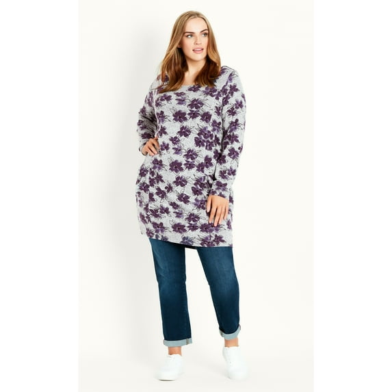 Plus Size Pocket Print Tunic Top Gray 22W24W