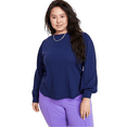 thumbnail image 1 of Plus Size Pointelle-Rib Long-Sleeve Top Intrepid Blue 1X, 1 of 1