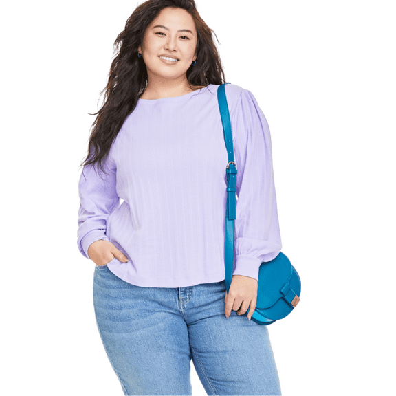 Plus Size Pointelle-Rib Long-Sleeve Top Larkspur 0X