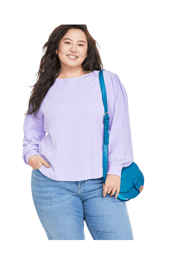 Plus Size Pointelle-Rib Long-Sleeve Top Larkspur 3X