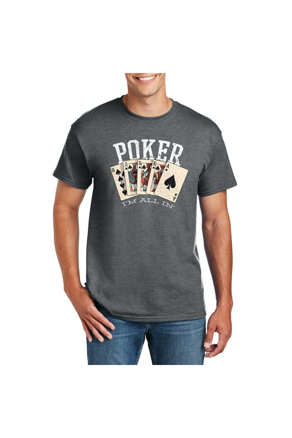 Plus Size Poker All In Graphic Men's DryBlend Cotton Polyester T-Shirt - Dk Heather 3XL