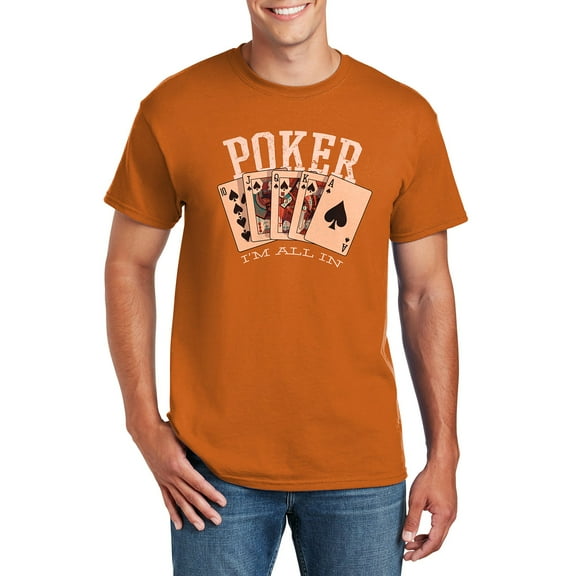 Plus Size Poker All In Graphic Men's DryBlend Cotton Polyester T-Shirt - Texas Orange 3XL