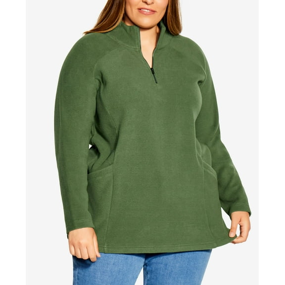 Plus Size Polar Fleece Pocket Tunic Top Peppercorn 16W