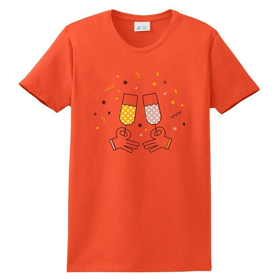 Plus Size Polkadot Drinks Graphic Design Ladies Big Size Port & Company Soft Spun Cotton Essential T-Shirt - Orange 3XL