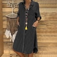 thumbnail image 1 of Plus Size Polo Collar Denim Dress, Solid Color Button Dress for Dating, Party & Commute, 1 of 4