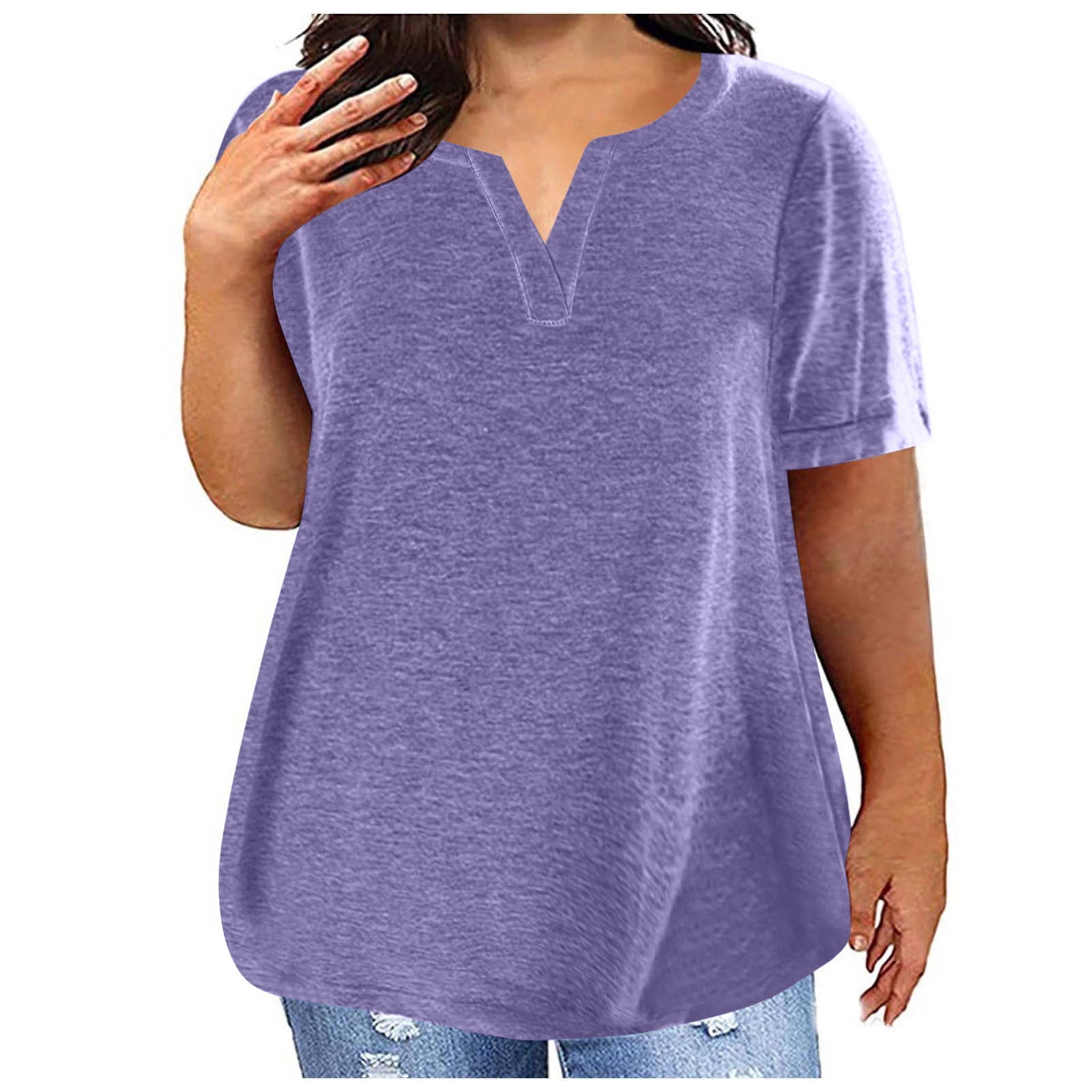 Plus Size Polyester Cotton T Shirts for Women Loose Summer Top Comfy ...