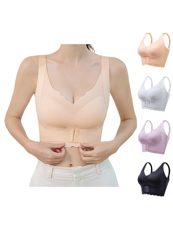 Plus Size Posture Corrector Bra for Women Front Closure Wireless with Back Support Everyday Bra Size M-6XL