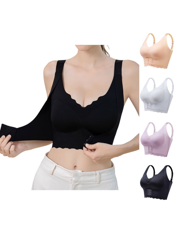 Plus Size Posture Support Bras for Women Front Closure Full Coverage Back Support Bra Everyday Bra Size M-6XL