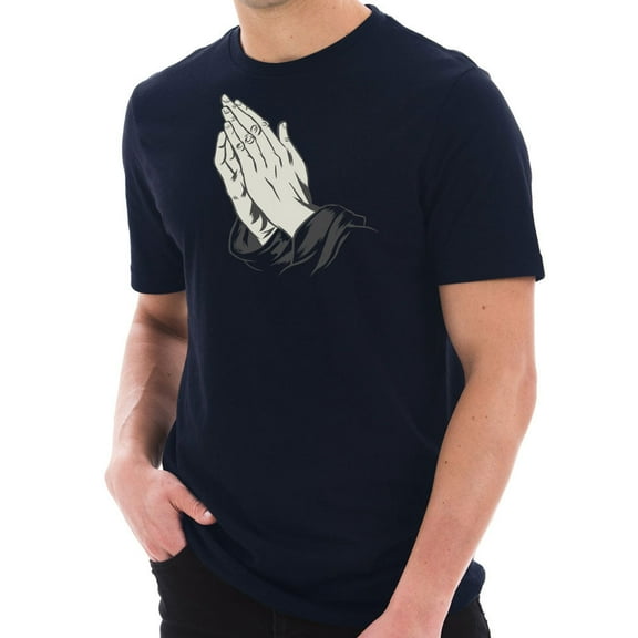 Plus Size Praying Hands Graphic Design Unisex Short Sleeve Cotton Jersey T-Shirt - Navy XL