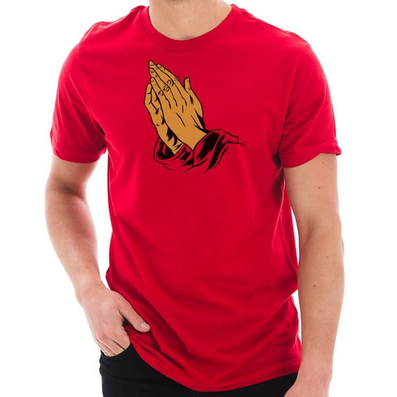 Plus Size Praying Hands Graphic Design Unisex Short Sleeve Cotton Jersey T-Shirt - Red XL