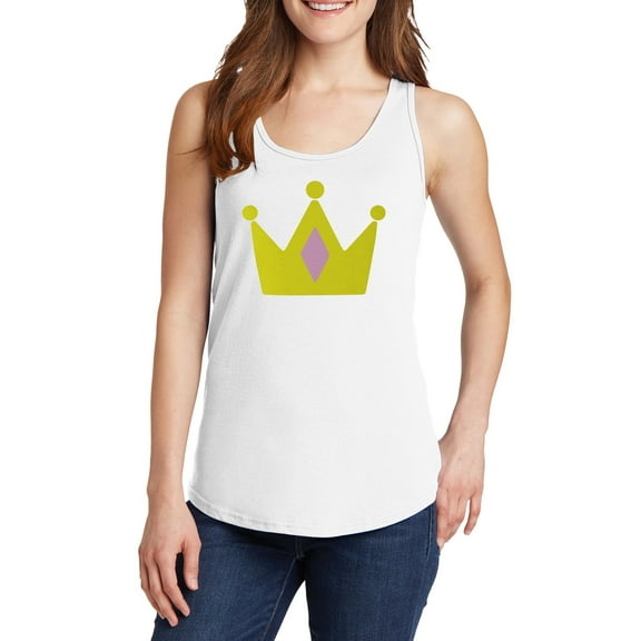 Plus Size Princess Peach's Crown Ladies Core Cotton Tank Top - White 4XL