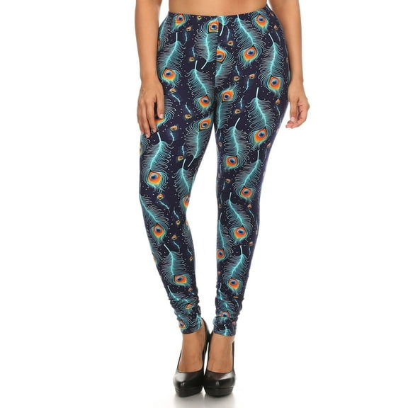 Plus Size Print, Full Length Leggings In A Slim Fitting Style With A Banded High Waist Multi
