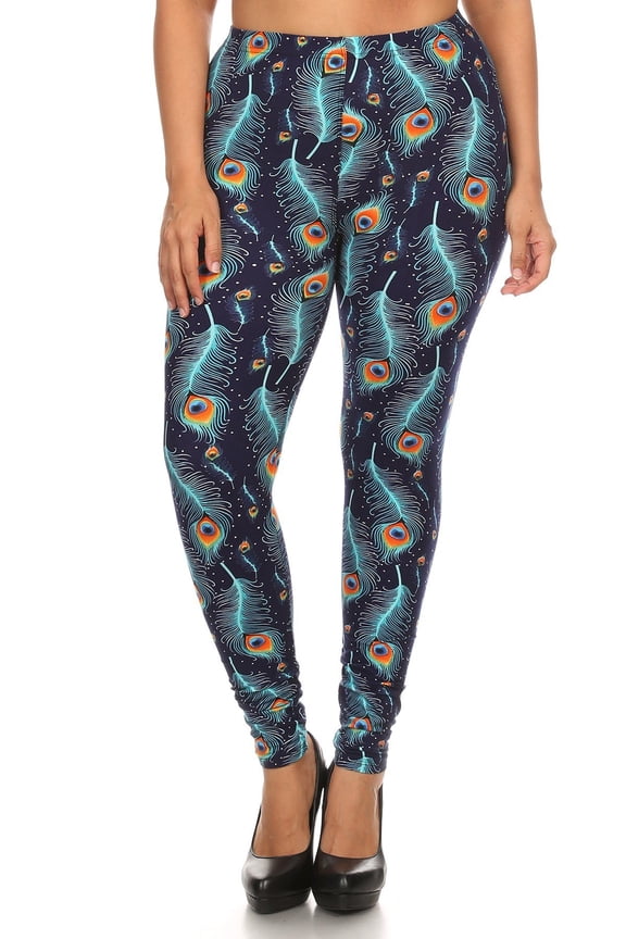 Plus Size Print, Full Length Leggings In A Slim Fitting Style With A Banded High Waist Multi