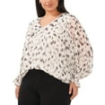 thumbnail image 1 of Plus Size Printed Blouson-Sleeve Top New Ivory 3X, 1 of 1