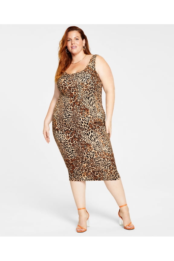 Plus Size Printed Bodycon Dress Charm Cheetah 2X