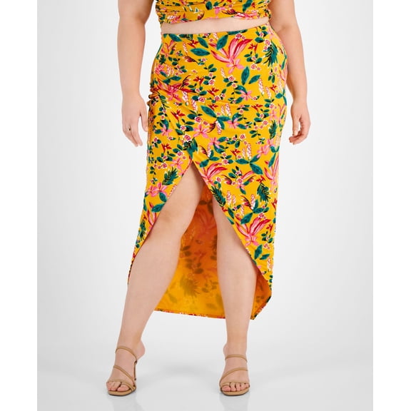 Plus Size Printed Crossover Midi Skirt Kauai Garden 1X